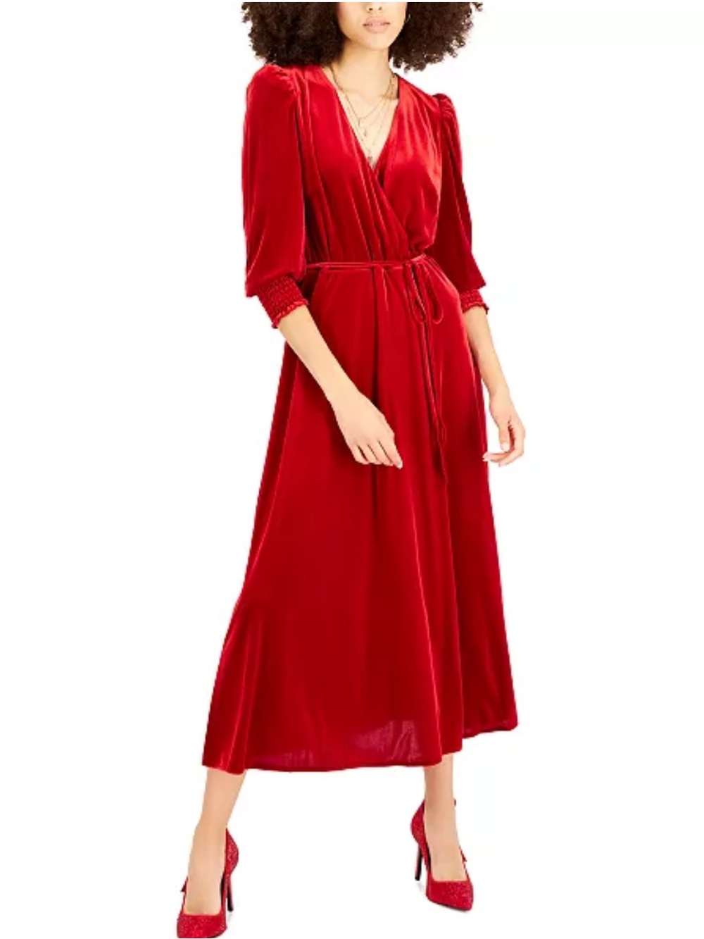 INC International Concepts Red Velvet Wrap Dress